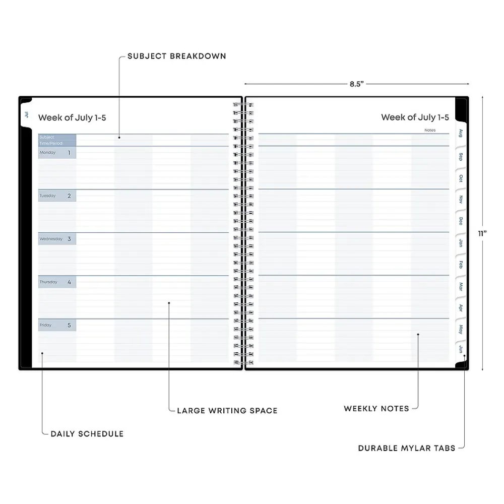 Academic Planners|Blue Sky 2024-2025 Teacher Lesson 8.5" x 11" Academic Weekly & Monthly Planner, Plastic Cover, Black (134433-A25)