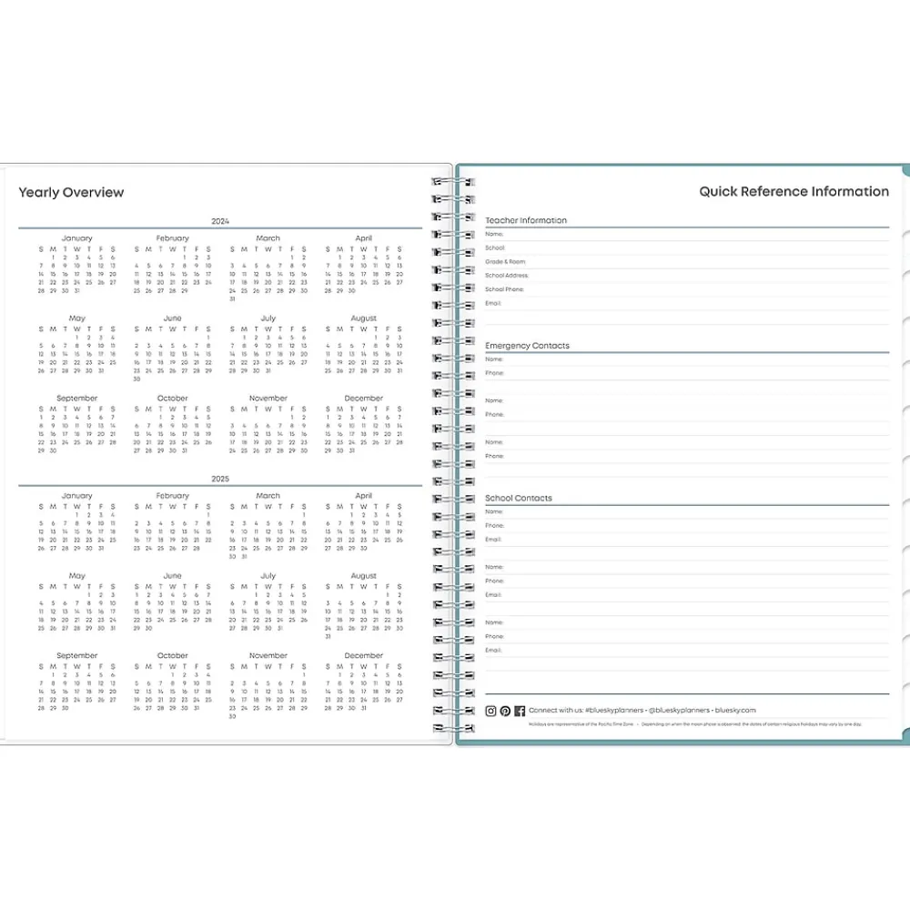 Academic Planners|Blue Sky 2024-2025 Teacher Lesson Dots 8.5" x 11" Academic Weekly & Monthly Planner, Plastic Cover, Multicolor (100330-A25)
