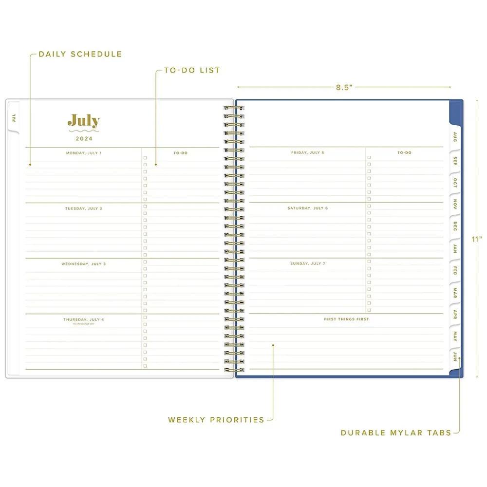Academic Planners|Blue Sky 2024-2025 The House That Lars Built Yellow Floral 8.5" x 11" Academic Weekly & Monthly Planner, Plastic Cover