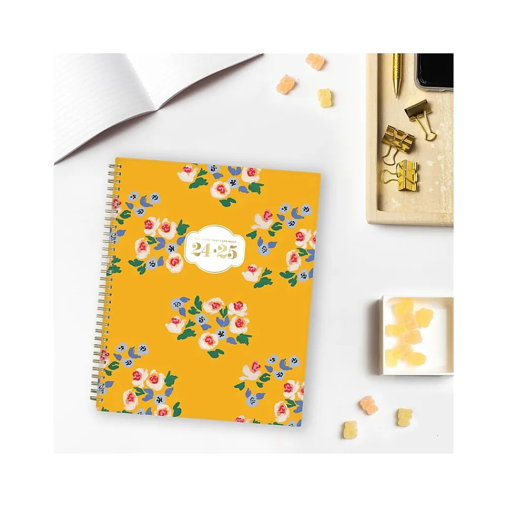 Academic Planners|Blue Sky 2024-2025 The House That Lars Built Yellow Floral 8.5" x 11" Academic Weekly & Monthly Planner, Plastic Cover