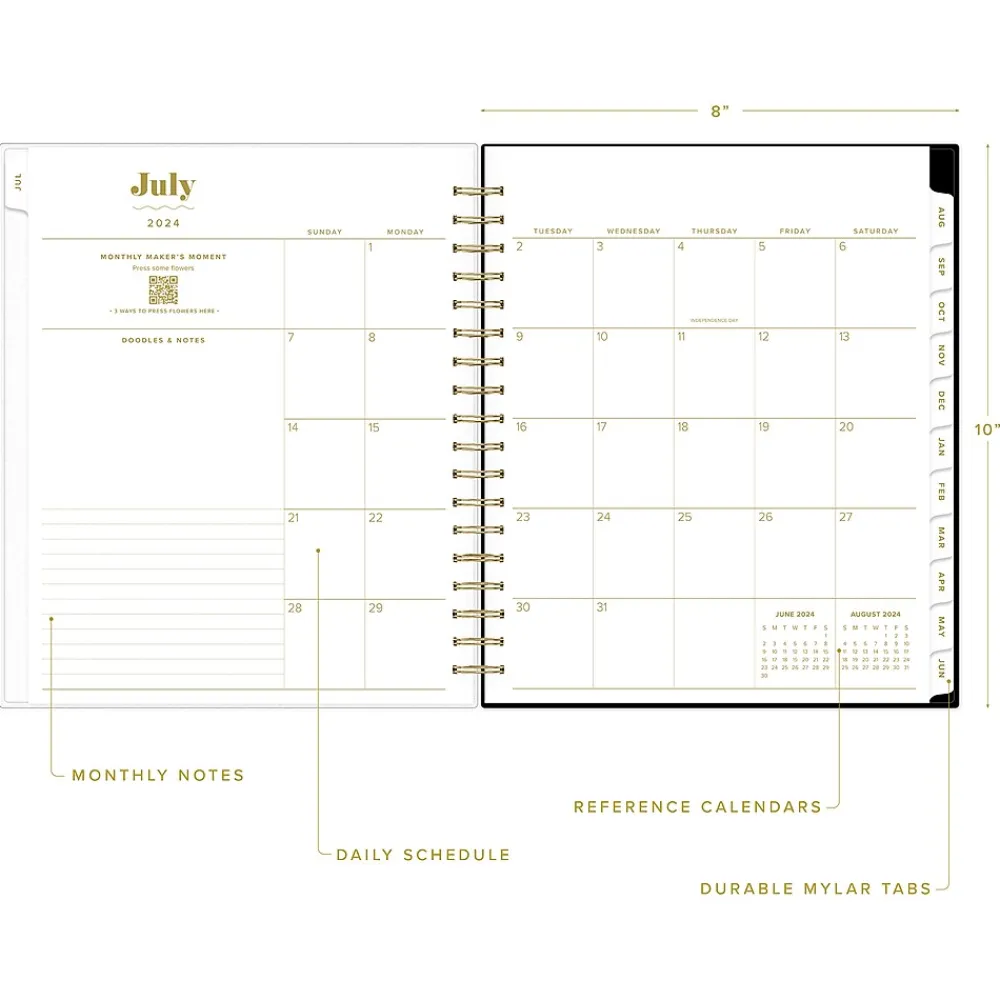 Academic Planners|Blue Sky 2024-2025 The House That Lars Built Wavy Black Frame 8" x 10" Academic Monthly Planner, Plastic Cover, Black/Beige
