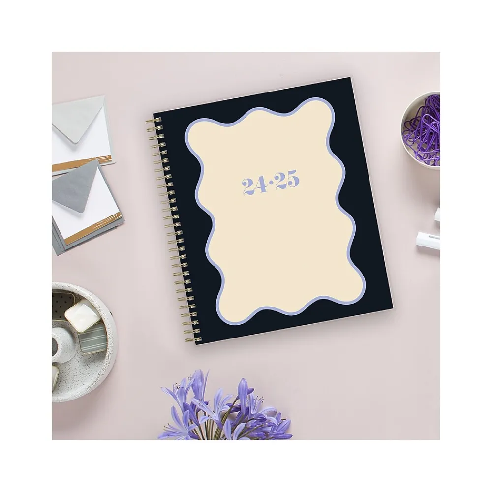 Academic Planners|Blue Sky 2024-2025 The House That Lars Built Wavy Black Frame 8" x 10" Academic Monthly Planner, Plastic Cover, Black/Beige