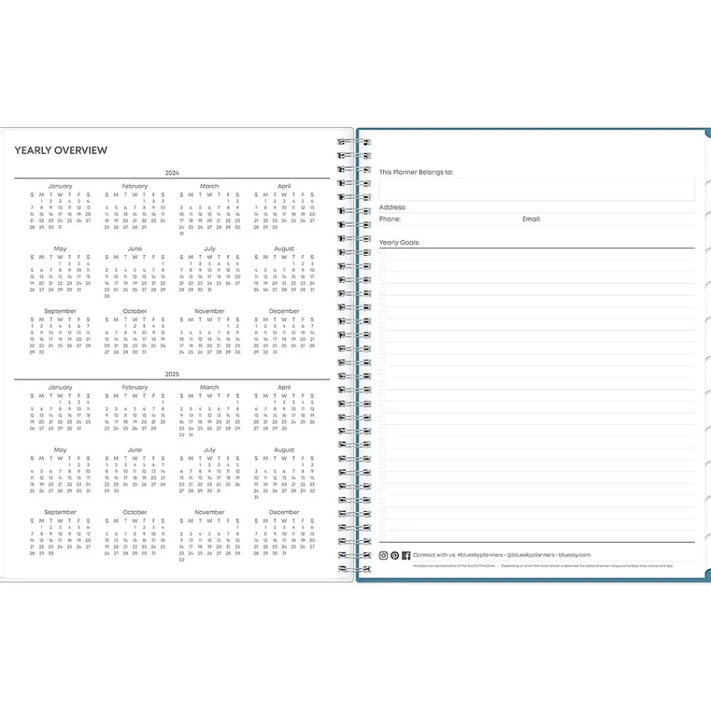 Academic Planners|Blue Sky 2024-2025 Tropics Blue 8.5" x 11" Academic Weekly & Monthly Planner, Plastic Cover, Blue (149859)