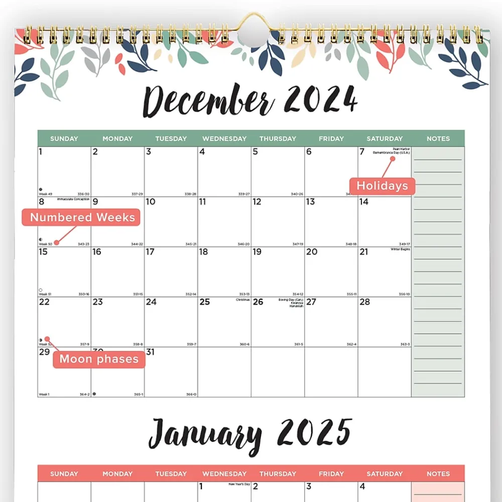 2025 Calendars|Blueline 2025 12.25" x 27" Three-Month Wall Calendar, Multicolor (C171129)
