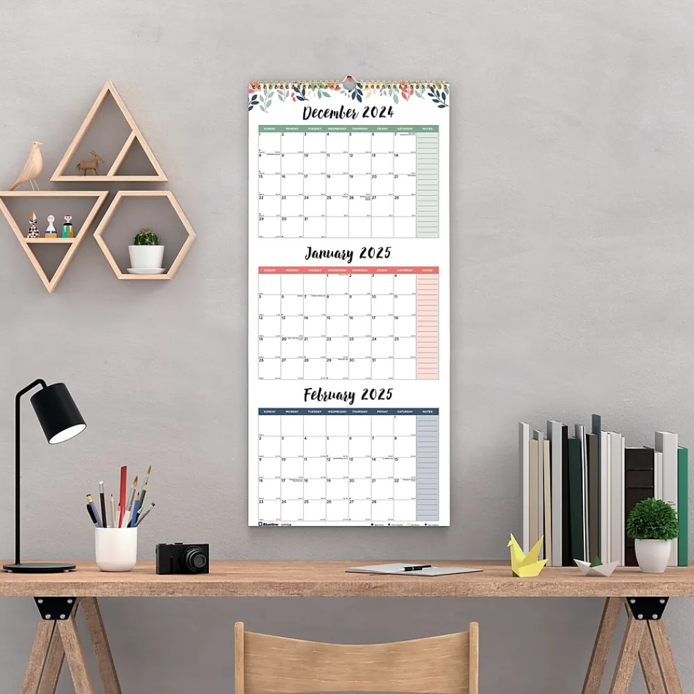 2025 Calendars|Blueline 2025 12.25" x 27" Three-Month Wall Calendar, Multicolor (C171129)