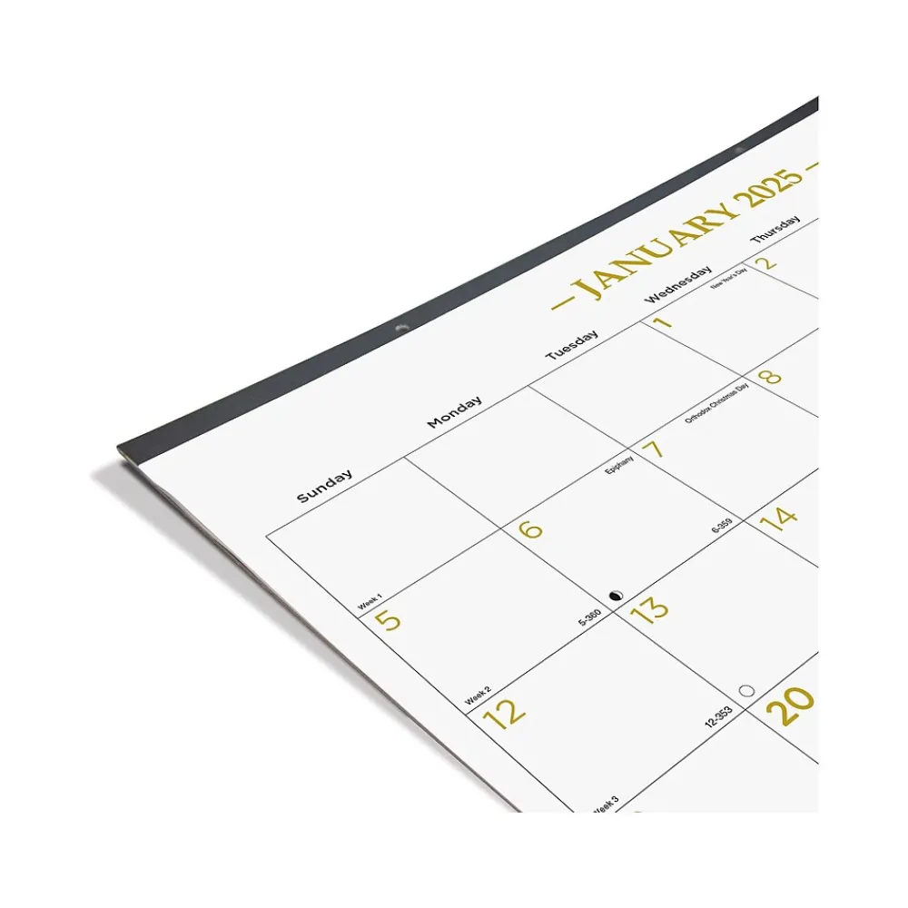 2025 Calendars|Blueline 2025 Colorful 22" x 17" Monthly Desk Pad Calendar, White/Gold (100024-25)