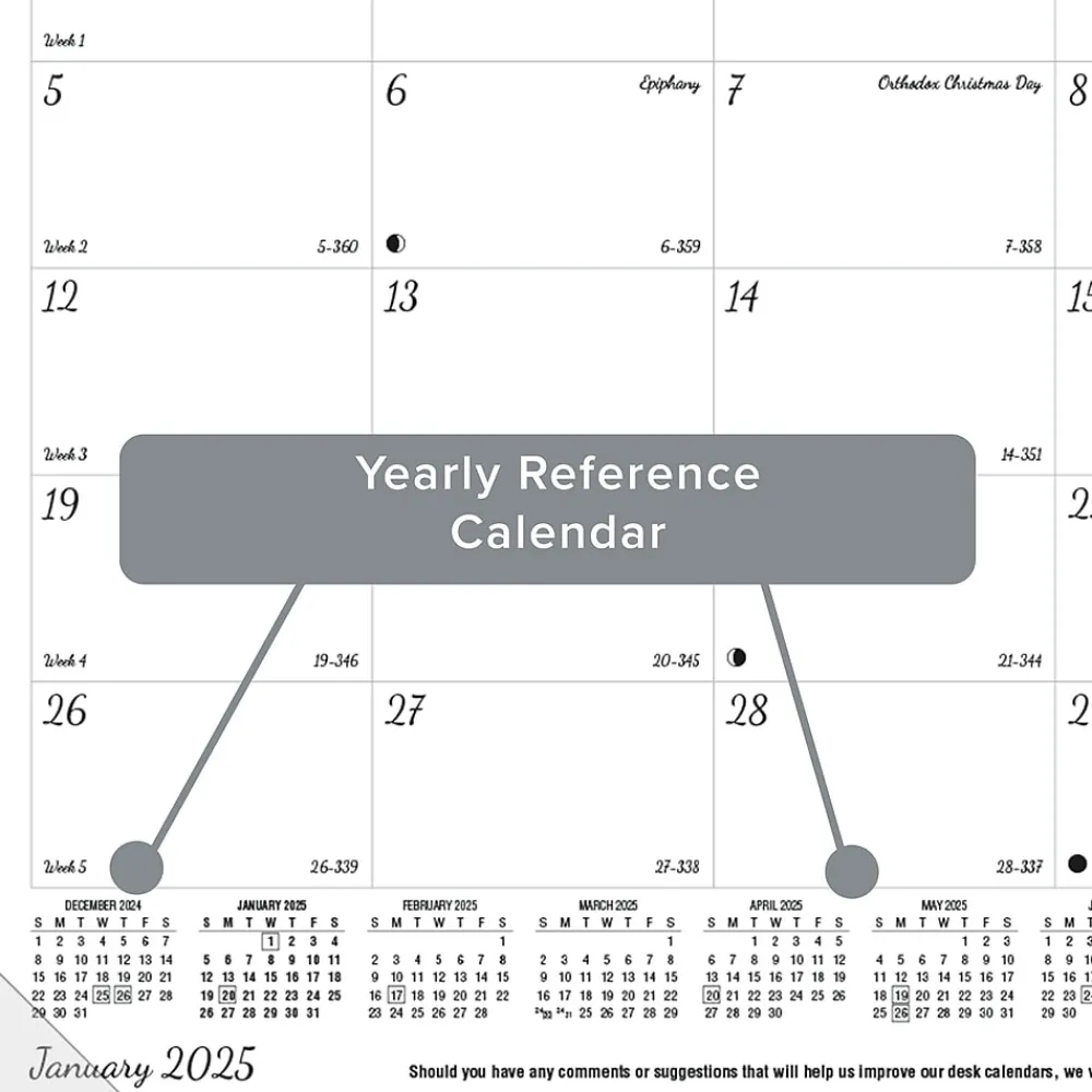 2025 Calendars|Blueline 2025 DoodlePlan Botanica 17.75" x 10.88" Monthly Coloring Desk Pad Calendar, White/Black (C2917001)