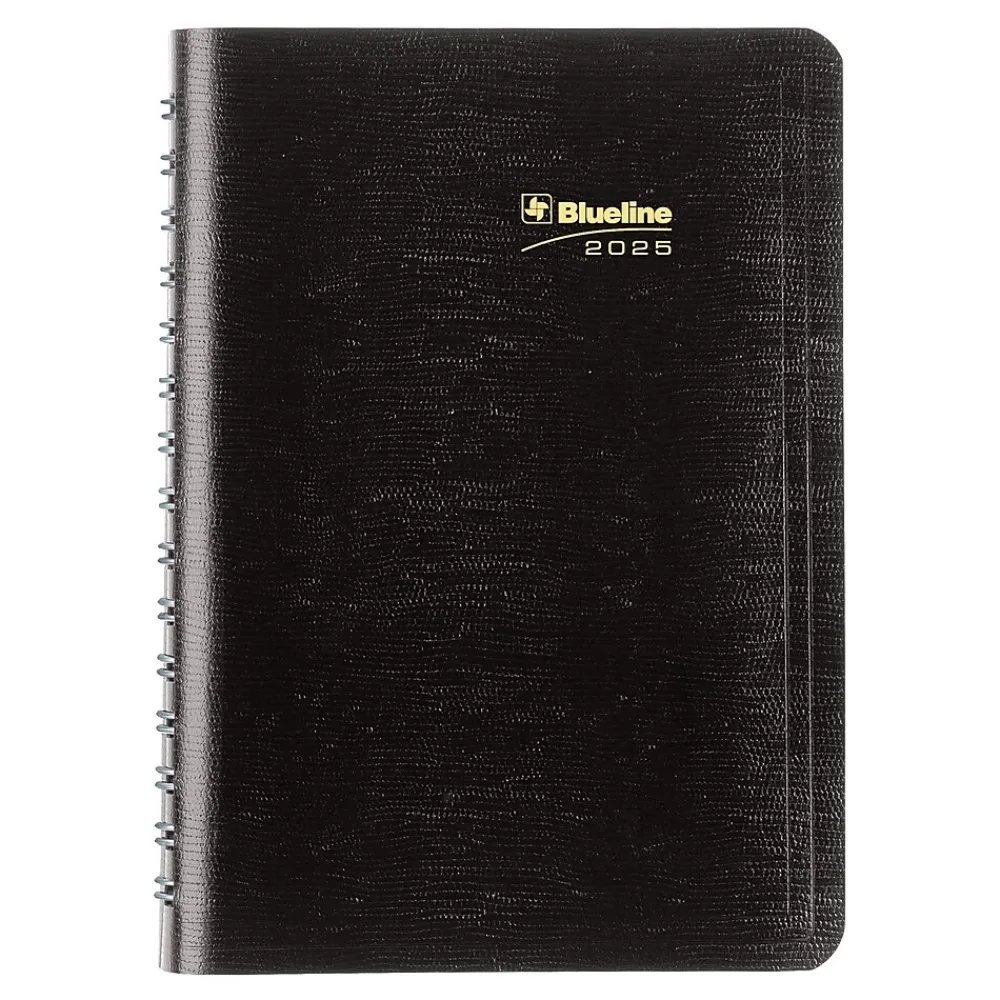 2025 Planners|Blueline 2025 Plan & Link 5" x 8" Daily Appointment Book, Faux Leather Cover, Black (C1504W.81)