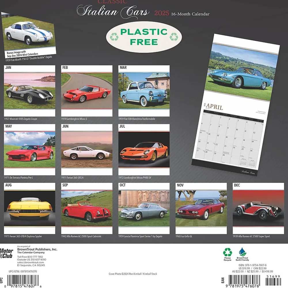 2025 Calendars|BrownTrout 2025 Brown Trout Motor Club Classic Italian Cars 12" x 12" Monthly Wall Calendar (9781975476076)