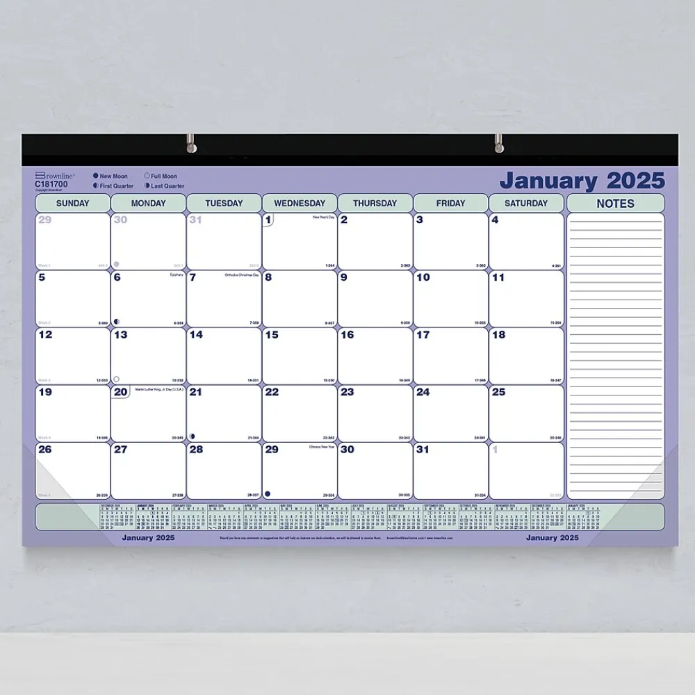 2025 Calendars|Rediform 2025 Brownline 17.75" x 10.87" Monthly Desk Pad Calendar, White/Blue (C181700)