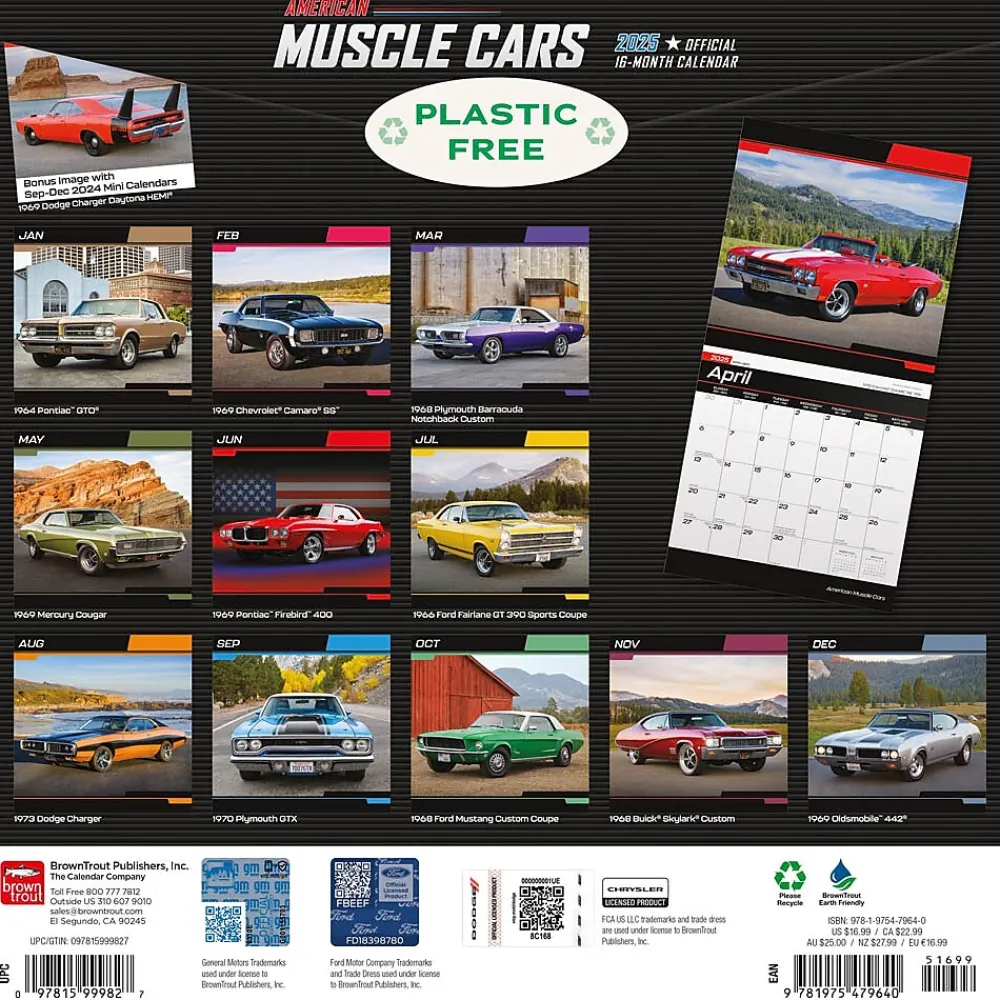 2025 Calendars|BrownTrout 2025 American Muscle Cars 12" x 12" Monthly Square Wall Calendar (9781975479640)