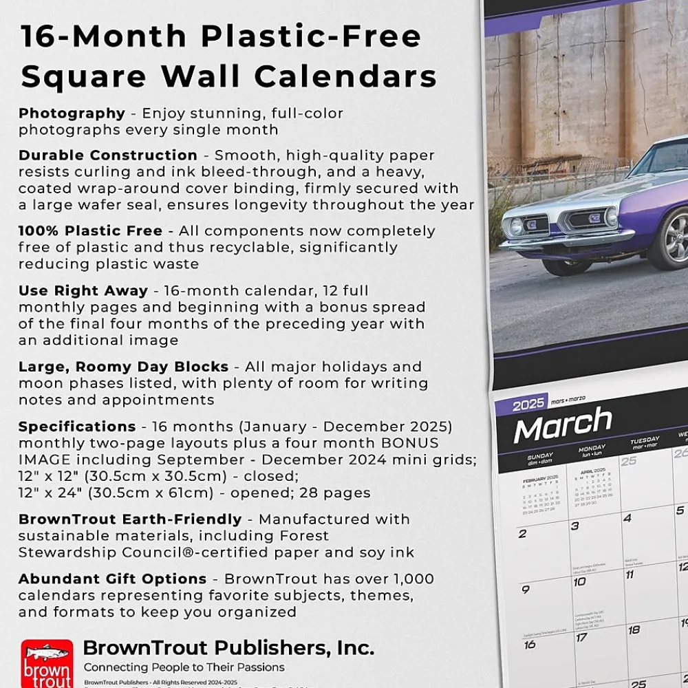 2025 Calendars|BrownTrout 2025 American Muscle Cars 12" x 12" Monthly Square Wall Calendar (9781975479640)
