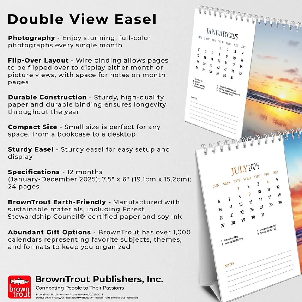 2025 Calendars|BrownTrout 2025 Beaches 7.5" x 6" Monthly Double-View Easel Desk Calendar (9781975478445)