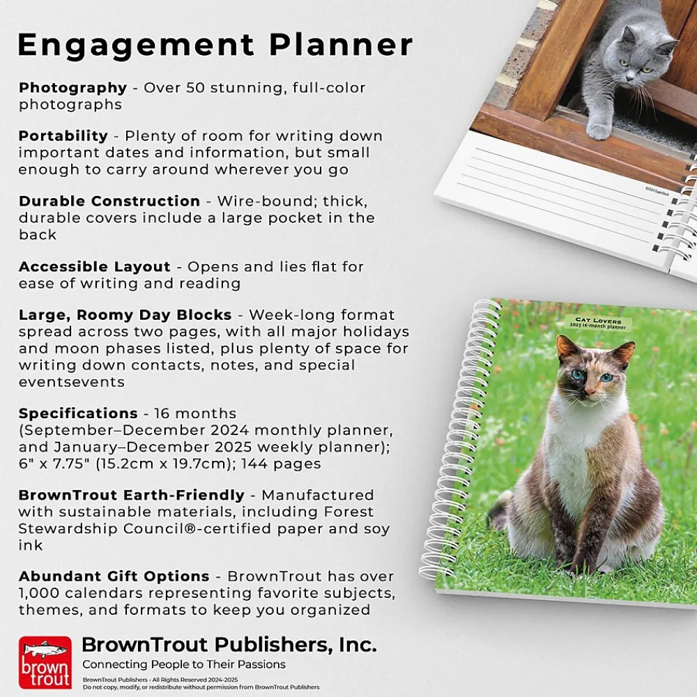 2025 Planners|BrownTrout 2025 Cat Lovers 6" x 7.75" Weekly Engagement Planner, Paper Cover, Multicolored (9781975473204)