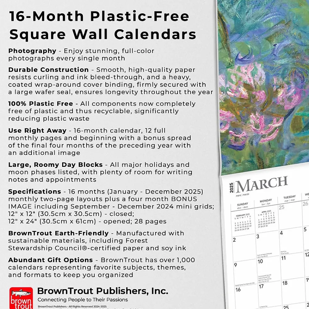 2025 Calendars|BrownTrout 2025 Claude Monet 12" x 12" Monthly Square Wall Calendar (9781975477424)