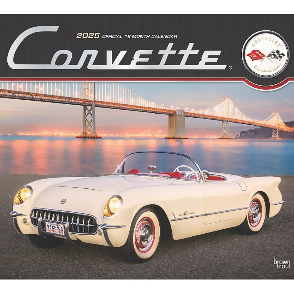 2025 Calendars|BrownTrout 2025 Corvette 14" x 24" Monthly Deluxe Wall Calendar, (9781975479411)