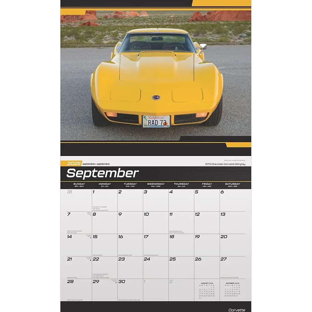 2025 Calendars|BrownTrout 2025 Corvette 14" x 24" Monthly Deluxe Wall Calendar, (9781975479411)