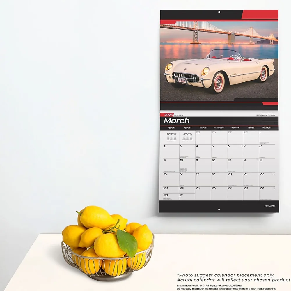 2025 Calendars|BrownTrout 2025 Corvette 14" x 24" Monthly Deluxe Wall Calendar, (9781975479411)