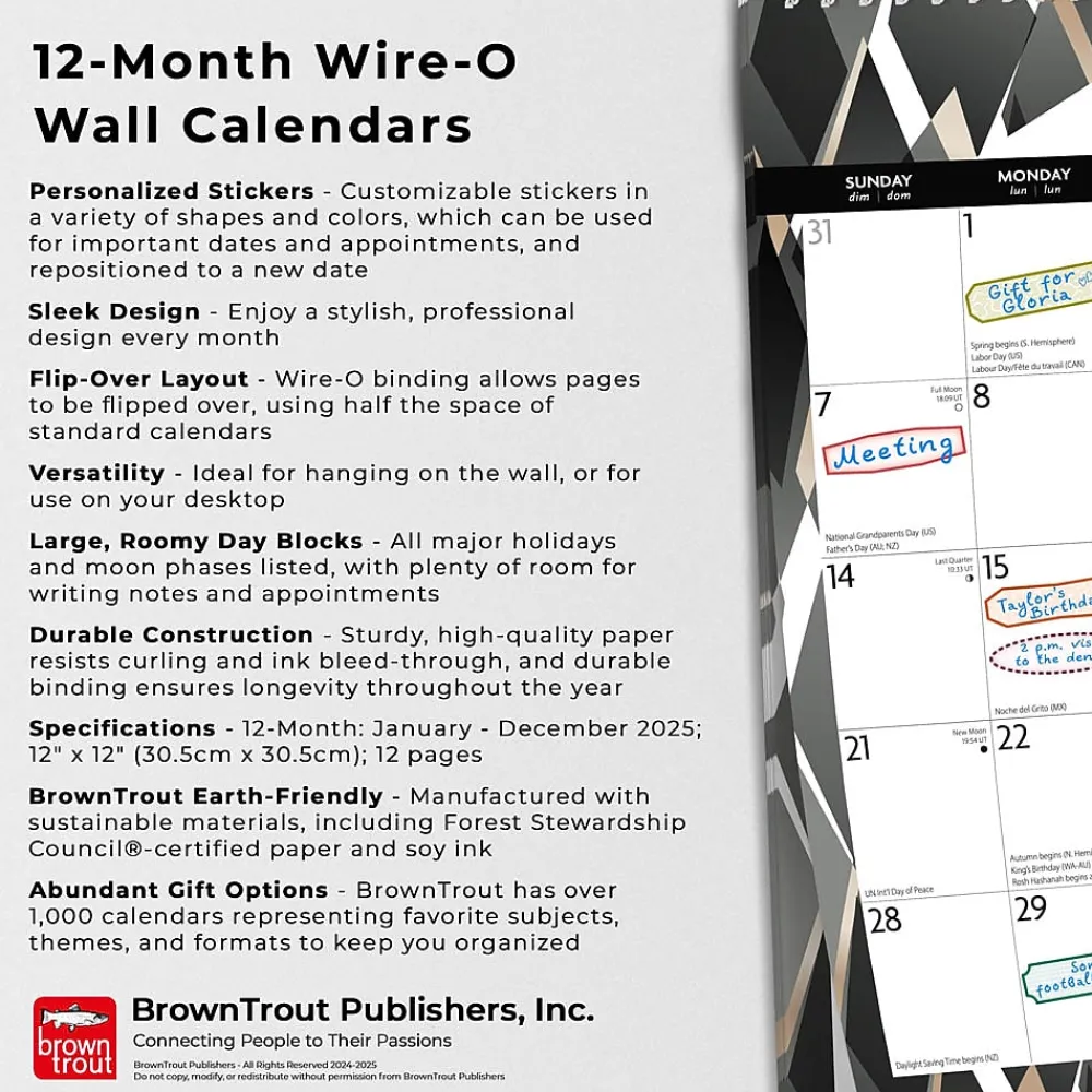 2025 Calendars|BrownTrout 2025 Ebony and Ivory 12" x 12" Monthly Wire-O Wall Calendar (9781975478490)