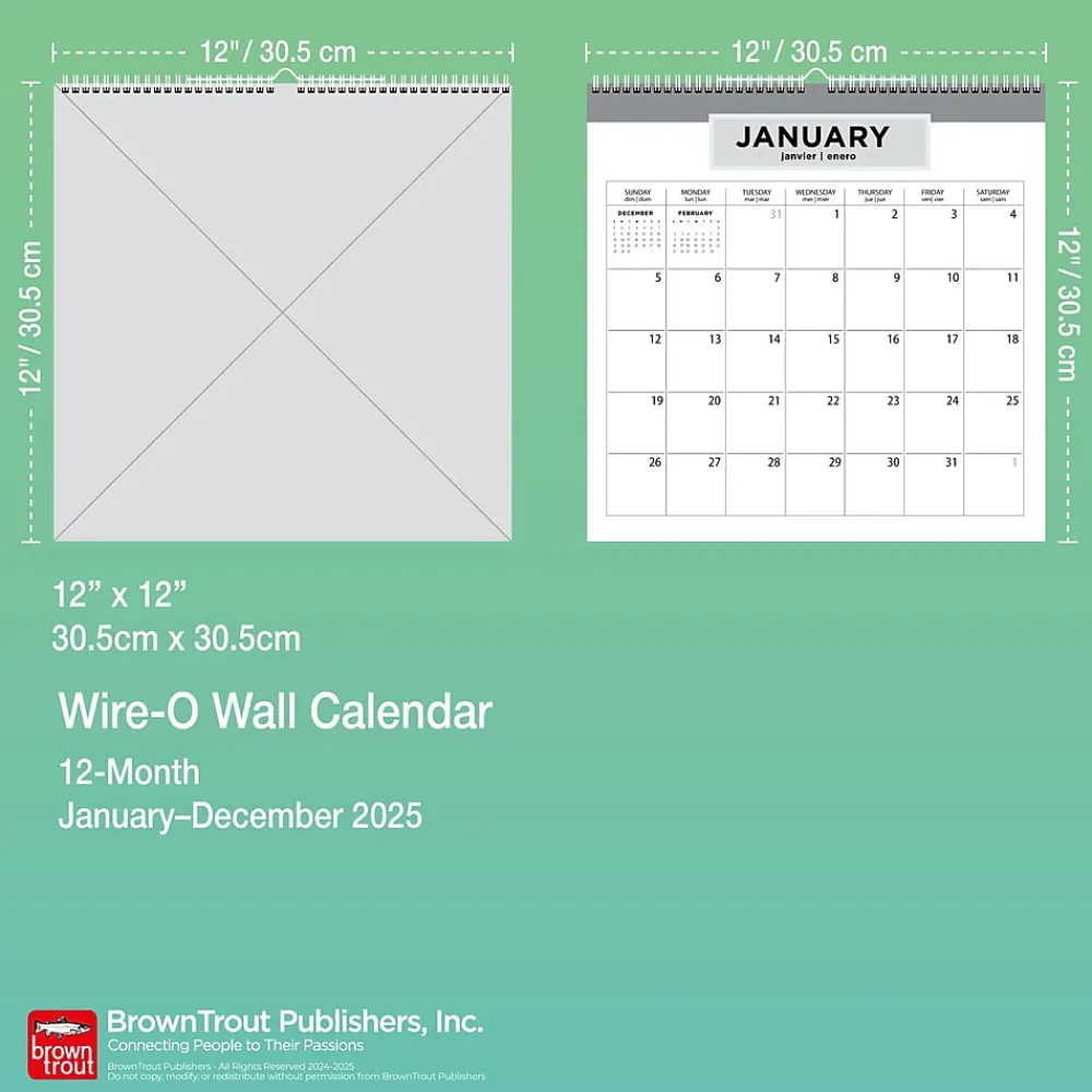 2025 Calendars|BrownTrout 2025 Ebony and Ivory 12" x 12" Monthly Wire-O Wall Calendar (9781975478490)