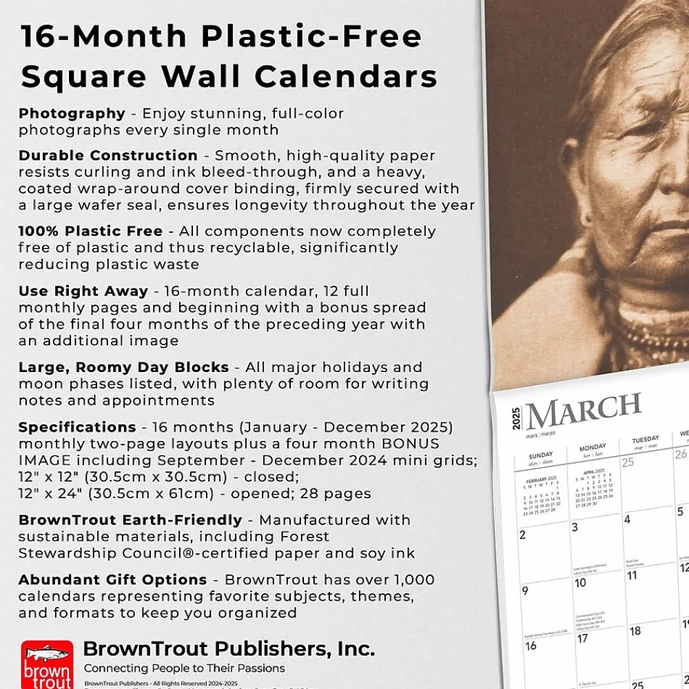 2025 Calendars|BrownTrout 2025 Edward S. Curtis Portraits of Native Americans 12" x 12" Monthly Square Wall Calendar (9781975474768)