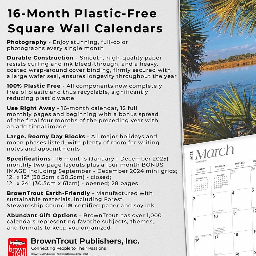 2025 Calendars|BrownTrout 2025 Florida Nature 12" x 24" Monthly Square Wall Calendar, (9781975474805)