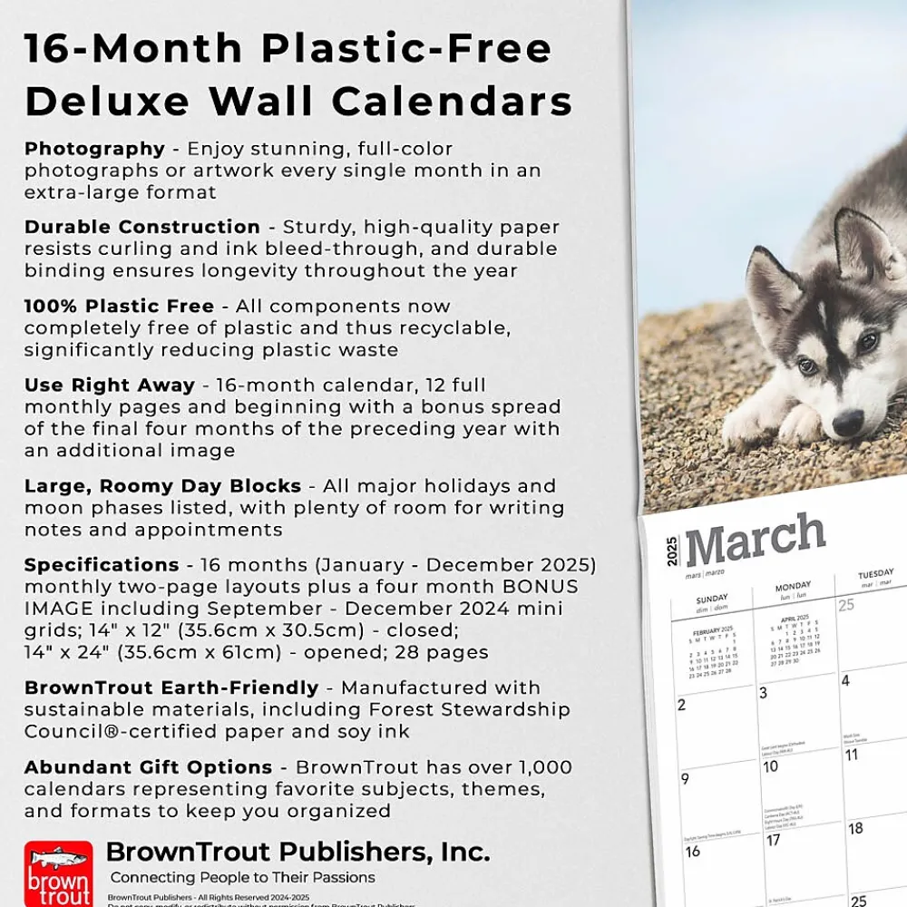 2025 Calendars|BrownTrout 2025 For the Love of Siberian Huskies 7" x 12" Monthly Wall Calendar (9781975473082)