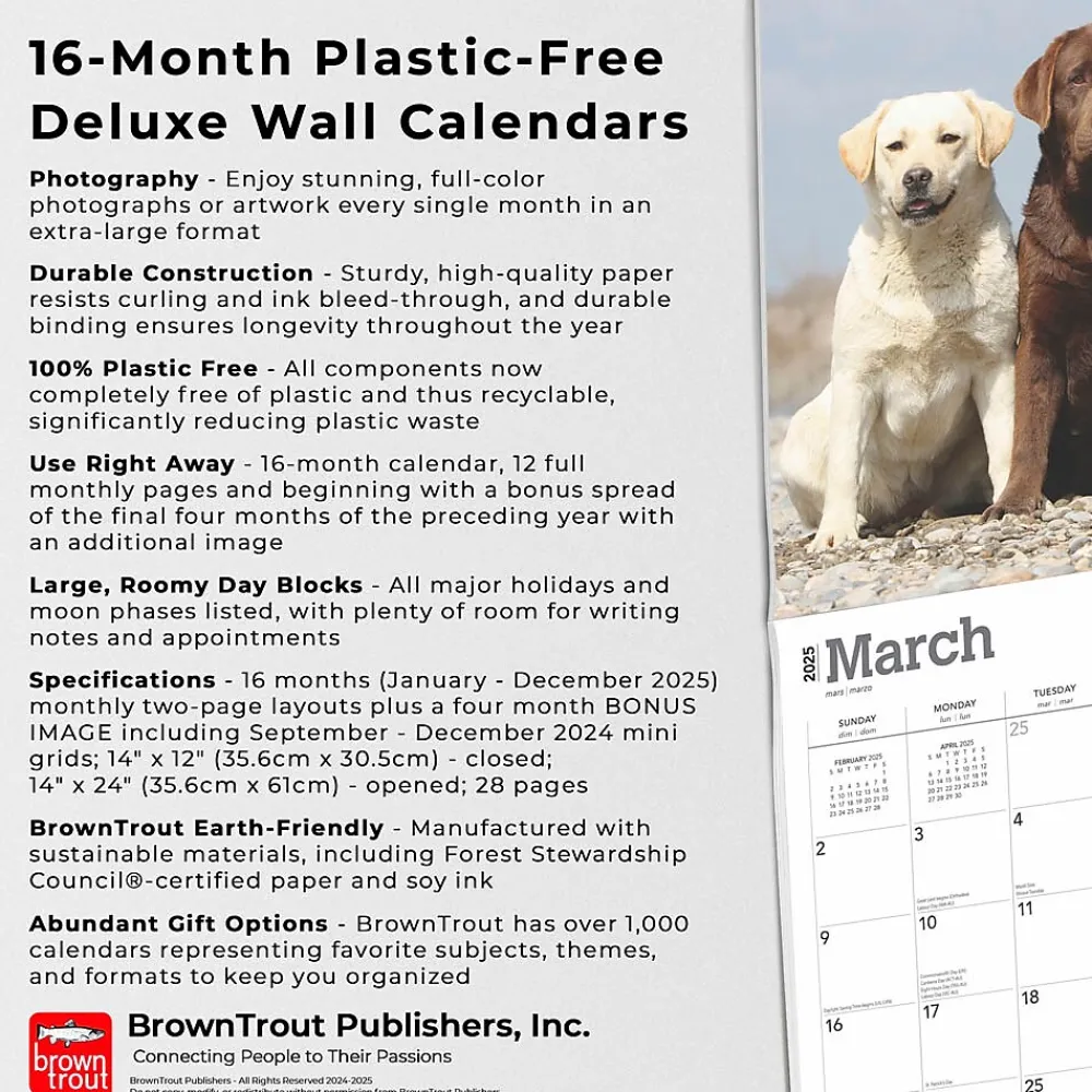 2025 Calendars|BrownTrout 2025 For the Love of Labrador Retrievers 14" x 24" Monthly Deluxe Wall Calendar, (9781975473068)