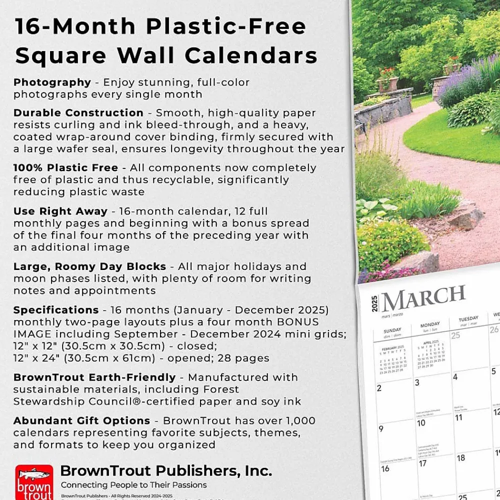 2025 Calendars|BrownTrout 2025 Gardens 12" x 12" Monthly Wall Calendar (9781975474829)
