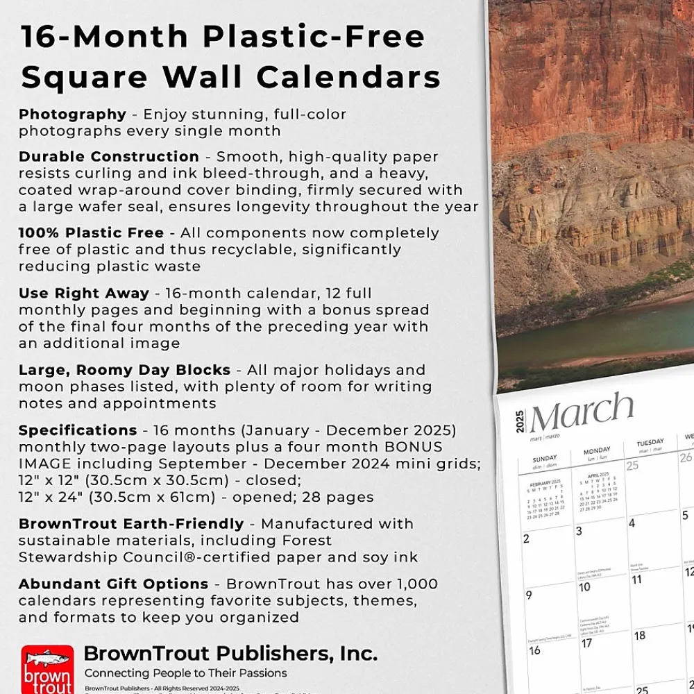 2025 Calendars|BrownTrout 2025 Grand Canyon National Park 12" x 12" Monthly Square Wall Calendar (9781975474850)