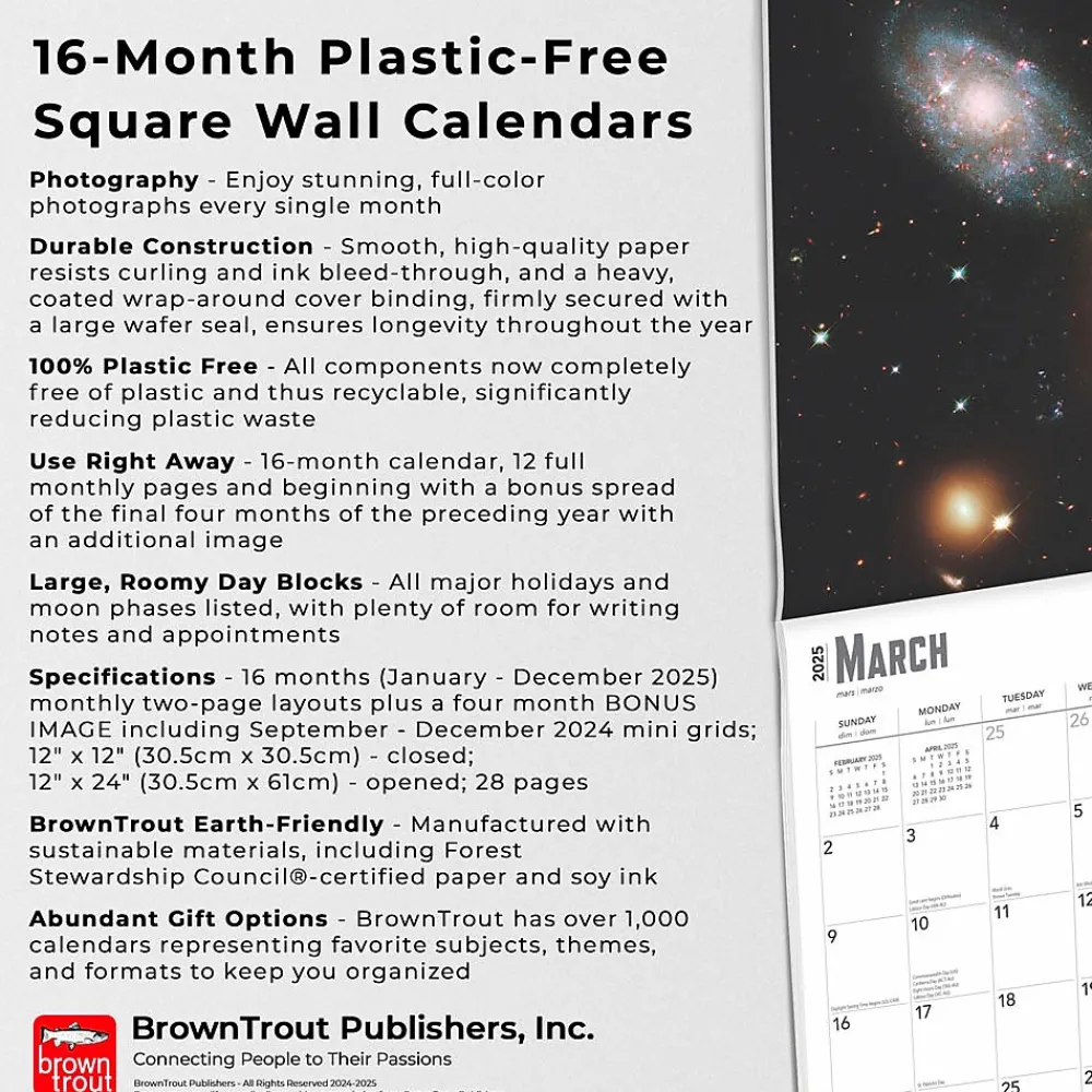 2025 Calendars|BrownTrout 2025 Hubble Space Telescope 12" x 12" Monthly Wall Calendar (9781975477172)