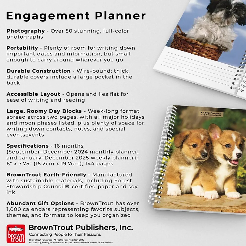 2025 Planners|BrownTrout 2025 I Love Puppies 6" x 7.75" Weekly Engagement Planner, Paper Cover, Multicolored (9781975480639)