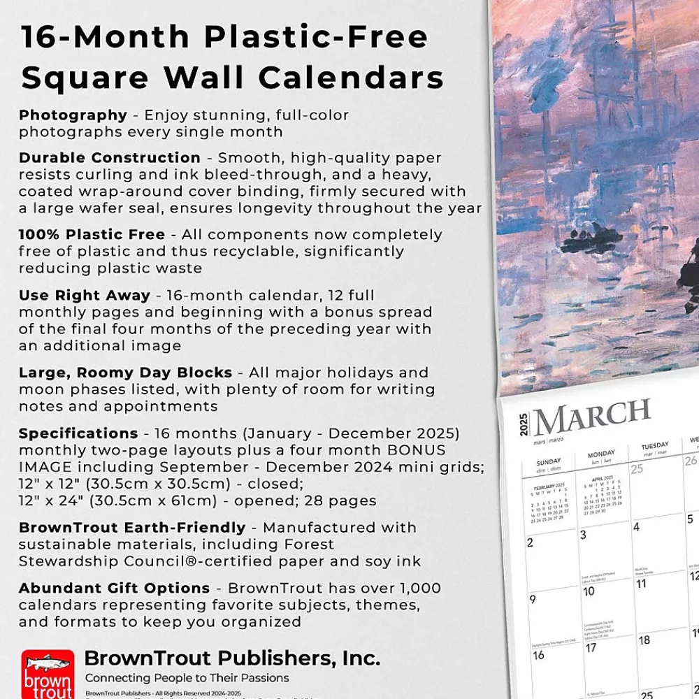 2025 Calendars|BrownTrout 2025 Impressionists 12" x 12" Monthly Wall Calendar (9781975474942)
