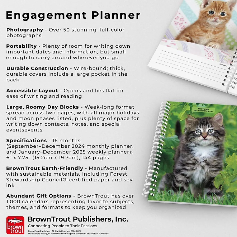 2025 Planners|BrownTrout 2025 Kittens 6" x 7.75" Weekly Engagement Planner, Paper Cover, Multicolored (9781975473136)