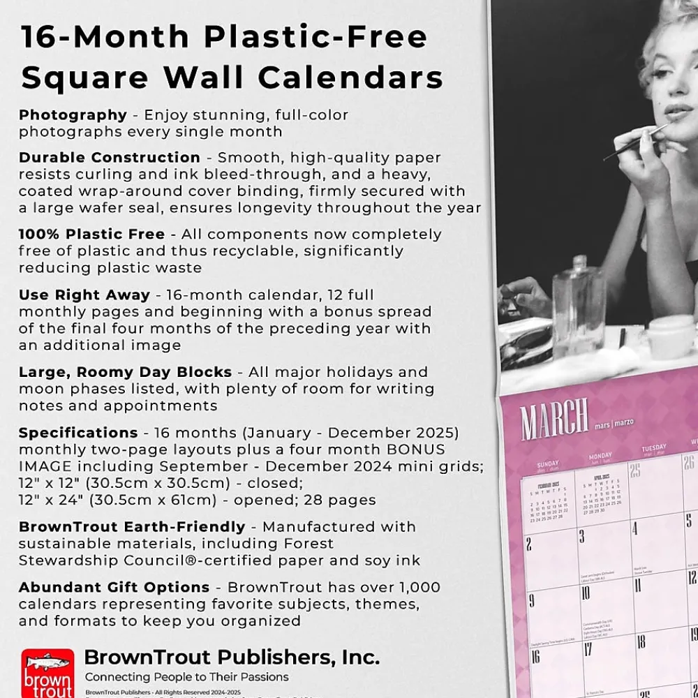 2025 Calendars|BrownTrout 2025 Marilyn Monroe 12" x 12" Monthly Wall Calendar (9781975479657)