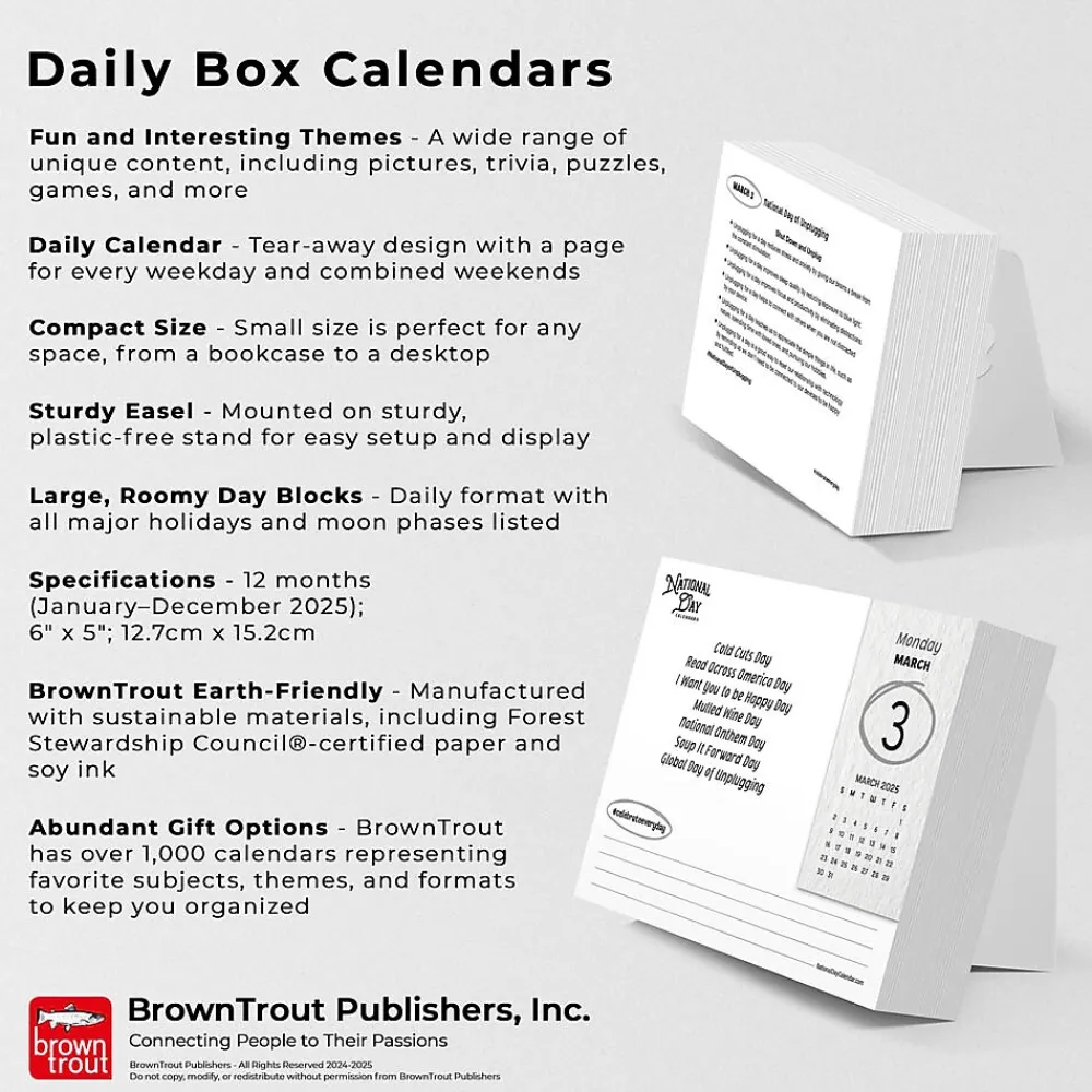 2025 Calendars|BrownTrout 2025 National Day 6" x 5" Day-to-Day Desktop Box Calendar (9781975479367)