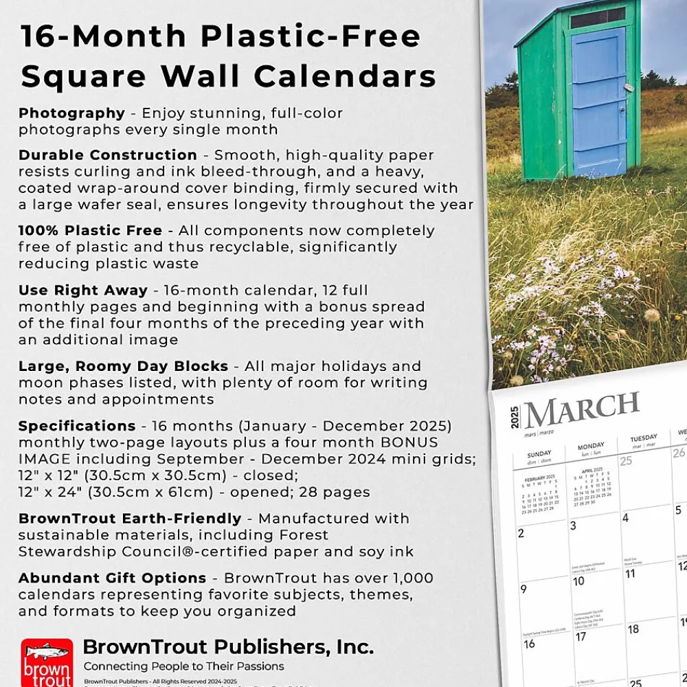 2025 Calendars|BrownTrout 2025 Outhouses 12" x 12" Monthly Wall Calendar (9781975477493)