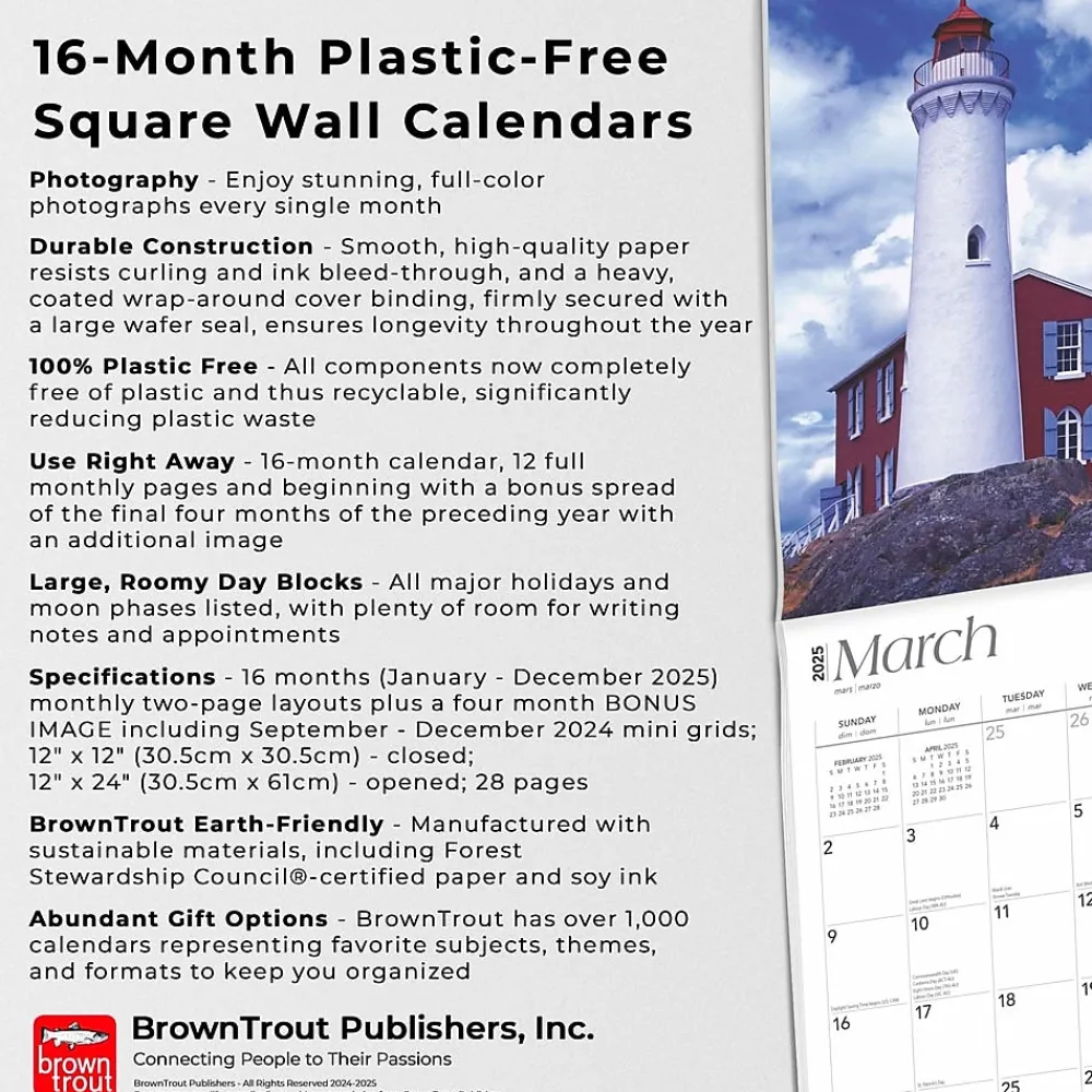 2025 Calendars|BrownTrout 2025 Pacific Coast Lighthouses 12" x 12" Monthly Square Wall Calendar (9781975475109)