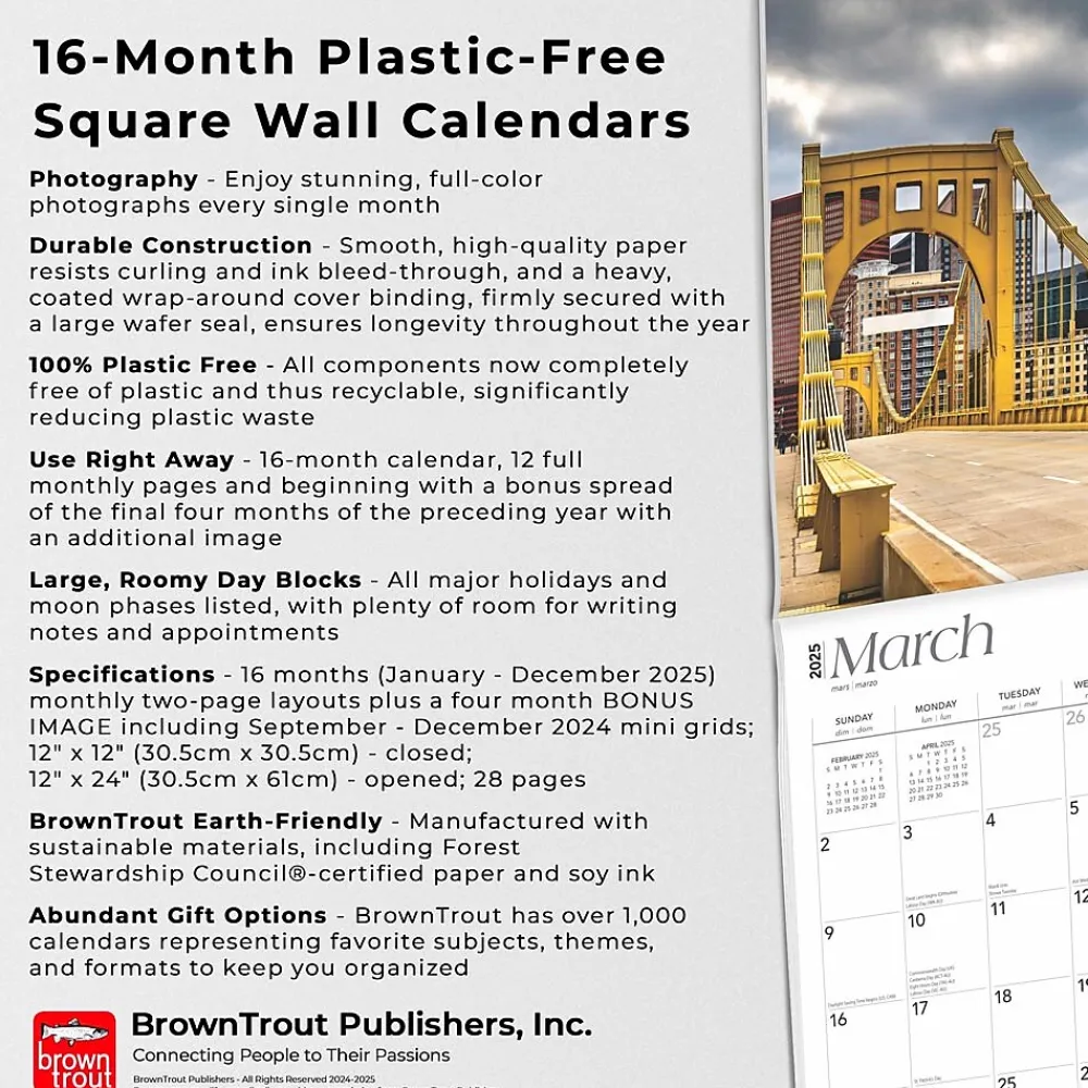 2025 Calendars|BrownTrout 2025 Pittsburgh 12" x 12" Monthly Wall Calendar (9781975475543)