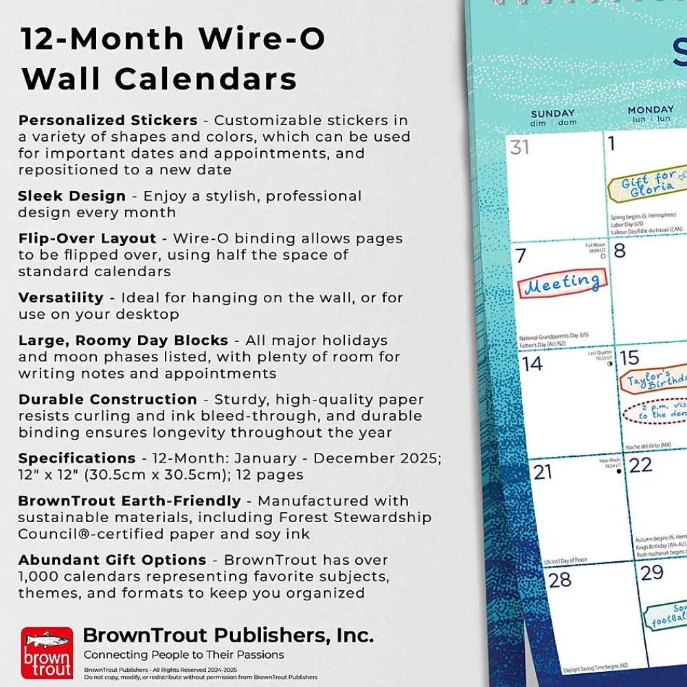 2025 Calendars|BrownTrout 2025 Seaside Currents 12" x 12" Monthly Square Wire-O Wall Calendar (9781975478506)