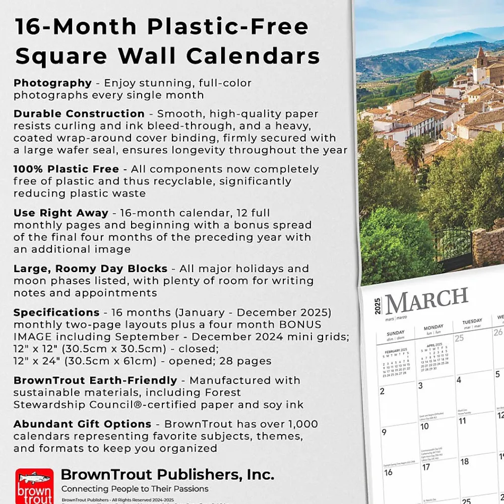 2025 Calendars|BrownTrout 2025 Spain 12" x 12" Monthly Square Wall Calendar (9781975476250)