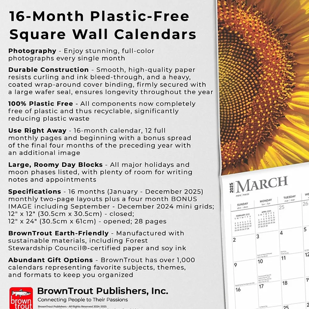 2025 Calendars|BrownTrout 2025 Sunflowers 12" x 12" Monthly Square Wall Calendar (9781975477837)