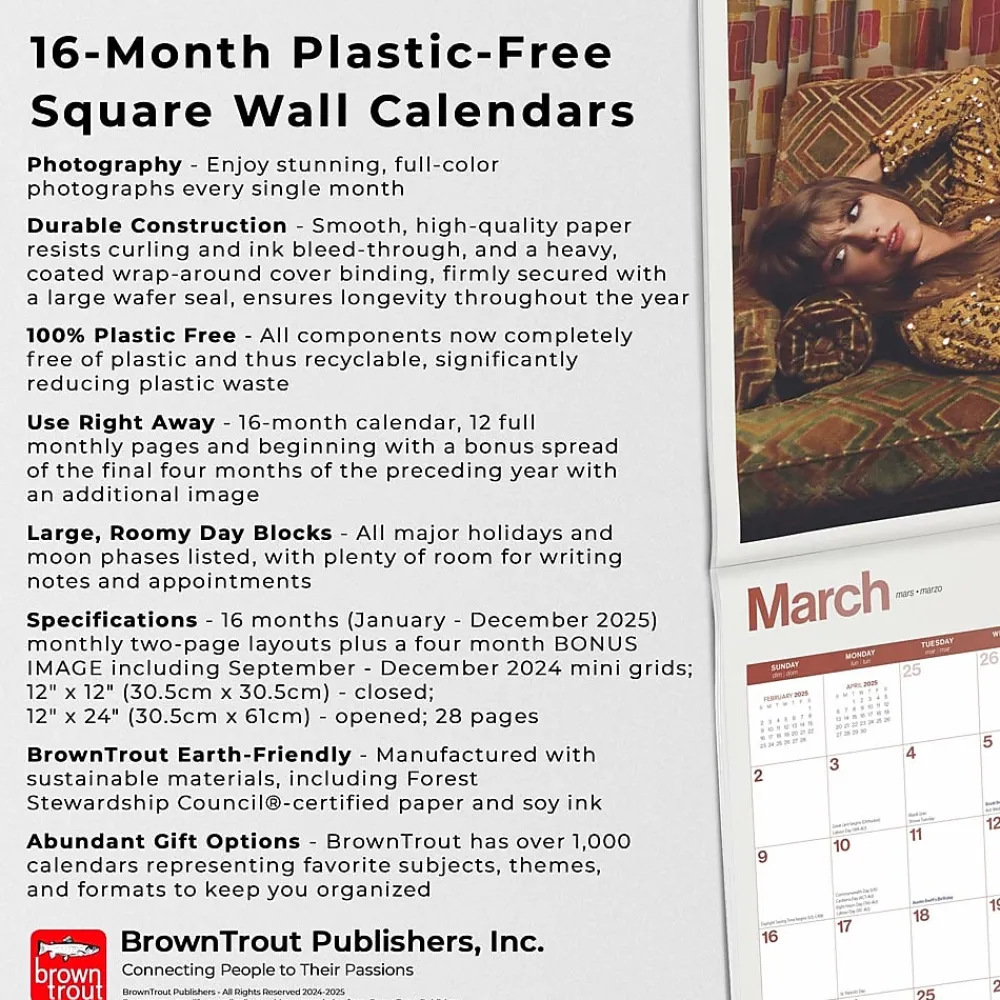 2025 Calendars|BrownTrout 2025 Taylor Swift OFFICIAL 12" x 24" Monthly Square Wall Calendar (9781975479633)