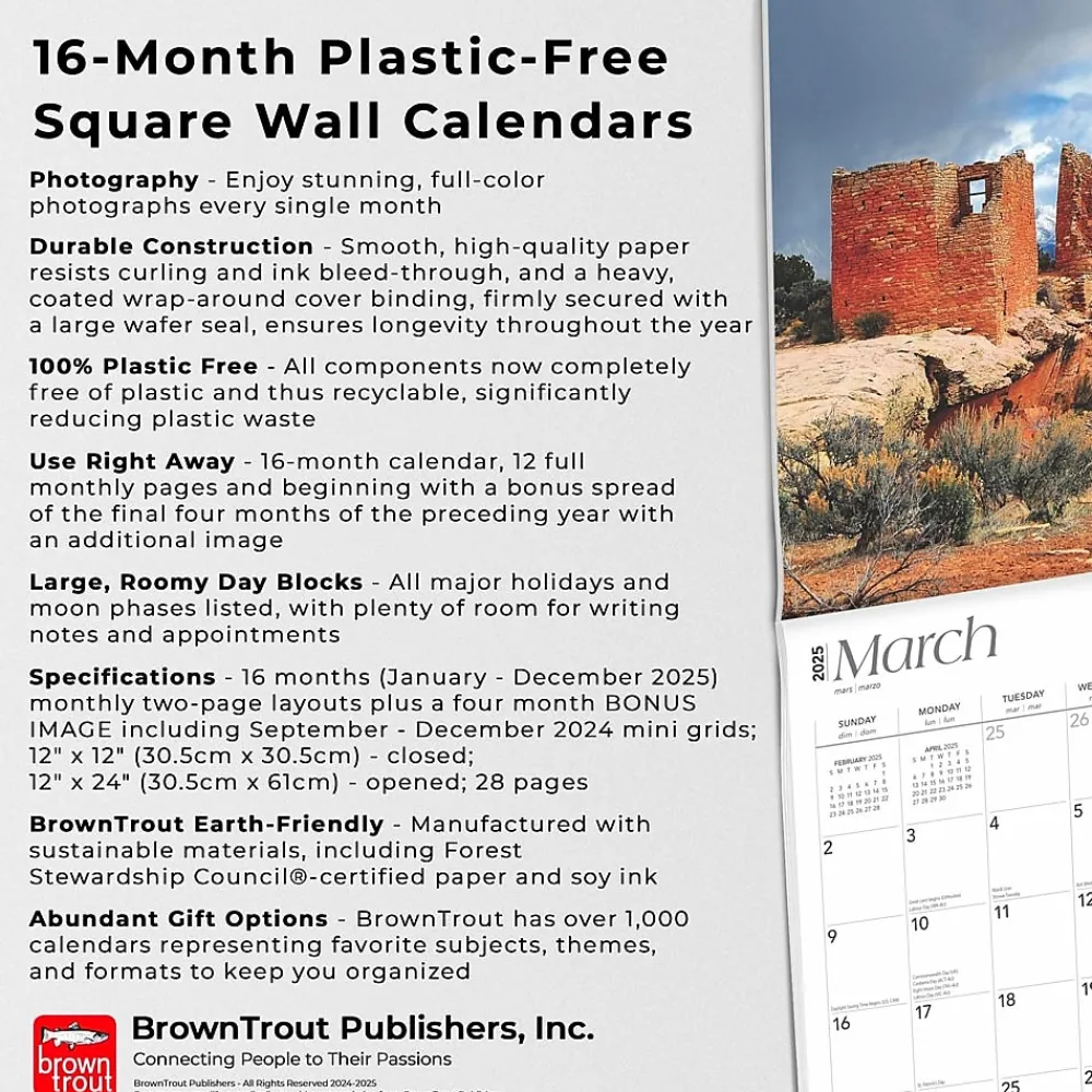 2025 Calendars|BrownTrout 2025 Utah National Parks & Monuments 12" x 12" Monthly Square Wall Calendar (9781975476069)