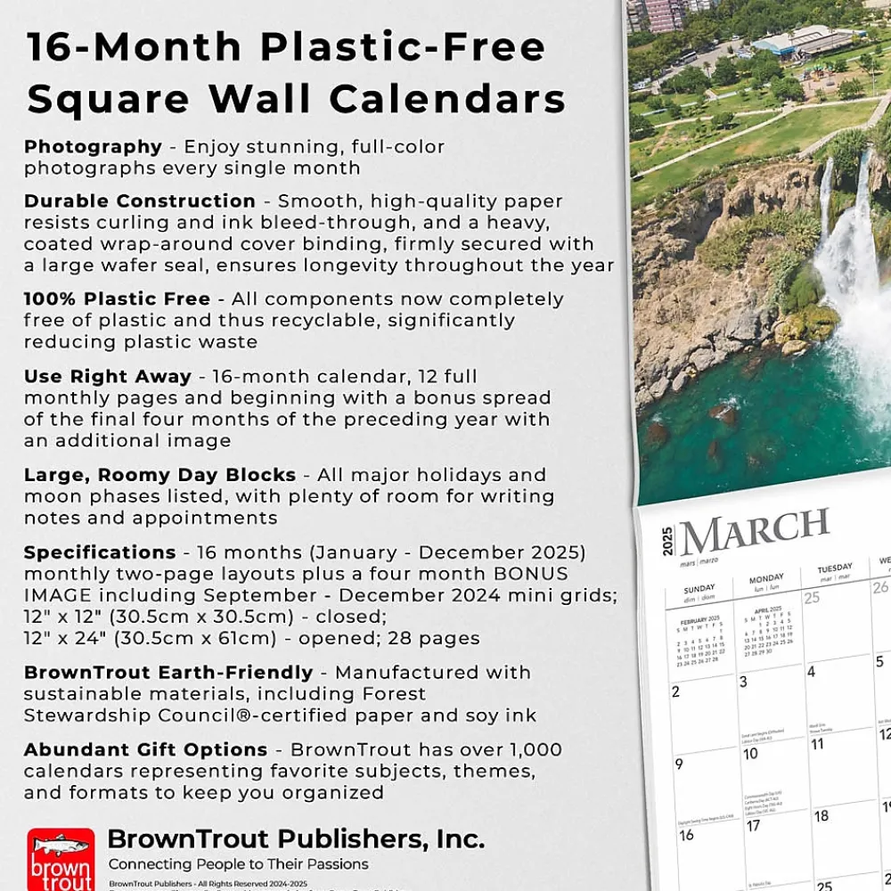2025 Calendars|BrownTrout 2025 Waterfalls 12" x 12" Monthly Wall Calendar (9781975475895)