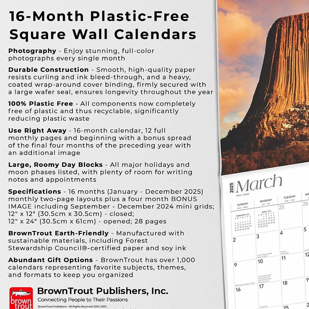 2025 Calendars|BrownTrout 2025 Wyoming Wild & Scenic 12" x 12" Monthly Wall Calendar (9781975475987)