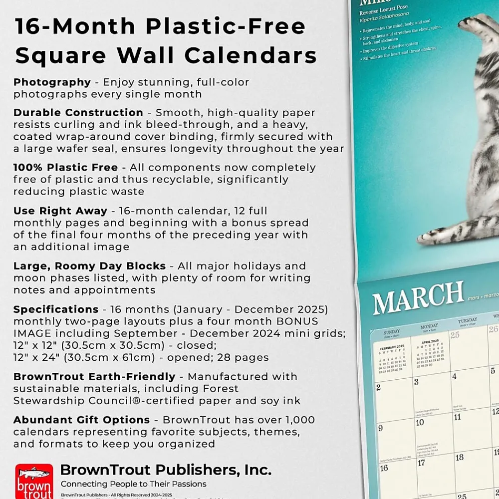 2025 Calendars|BrownTrout 2025 Yoga Cats 12" x 24" Monthly Square Wall Calendar, (9781975479862)