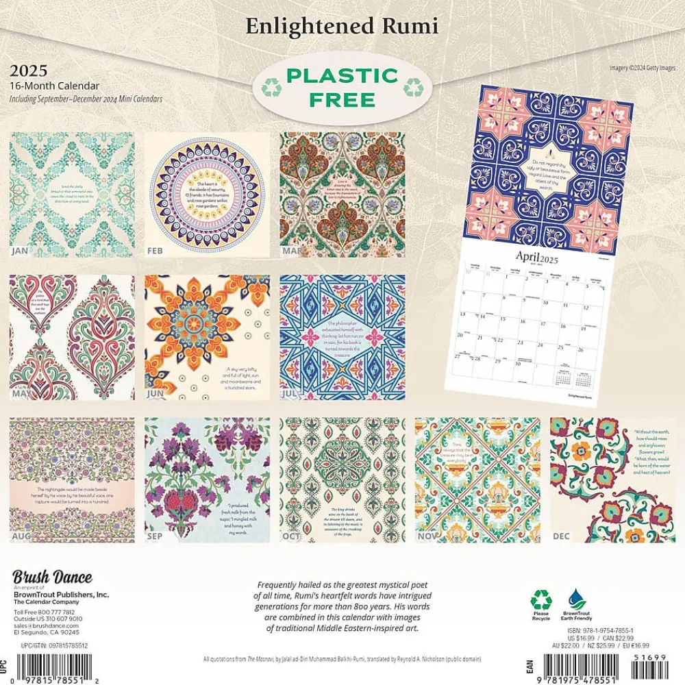 2025 Calendars|Brush Dance 2025 Enlightened Rumi 12" x 24" Monthly Square Wall Calendar (9781975478551)