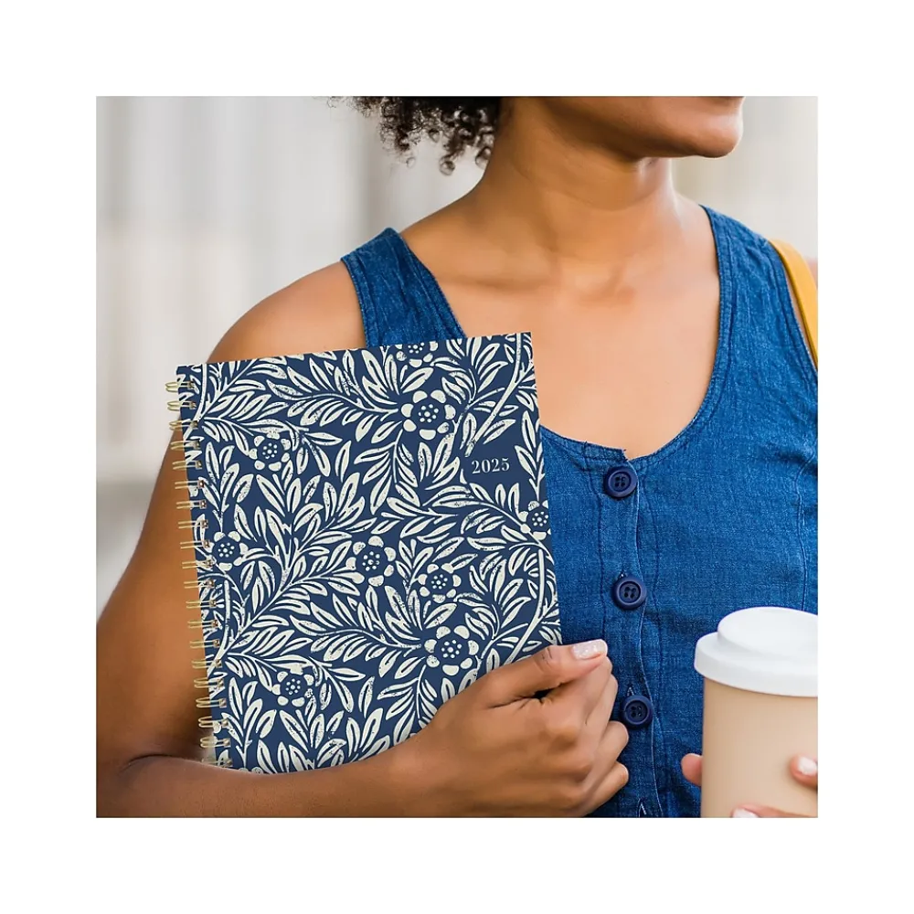 2025 Planners|Cambridge 2025 Blockprint 8.5" x 11" Weekly & Monthly Planner, Cotton Cover, Blue/White (1724-905-25)