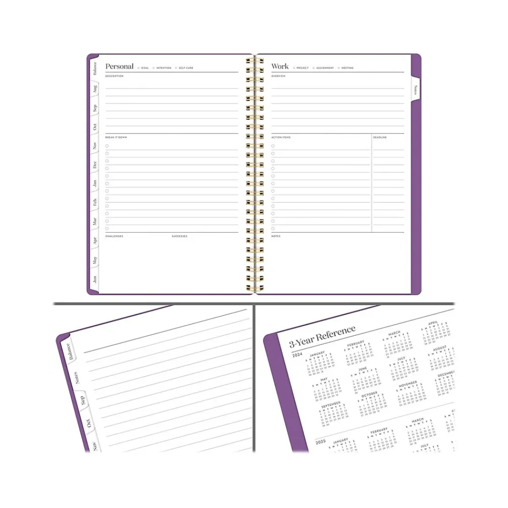 Academic Planners|Cambridge 2024-2025 WorkStyle Balance 5.5" x 8.5" Academic Weekly & Monthly Planner, Poly Cover, Purple Swirl